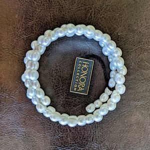 QVC Honora Y2K style white cultured pearl triple wrap bracelet NEW with tags NWT